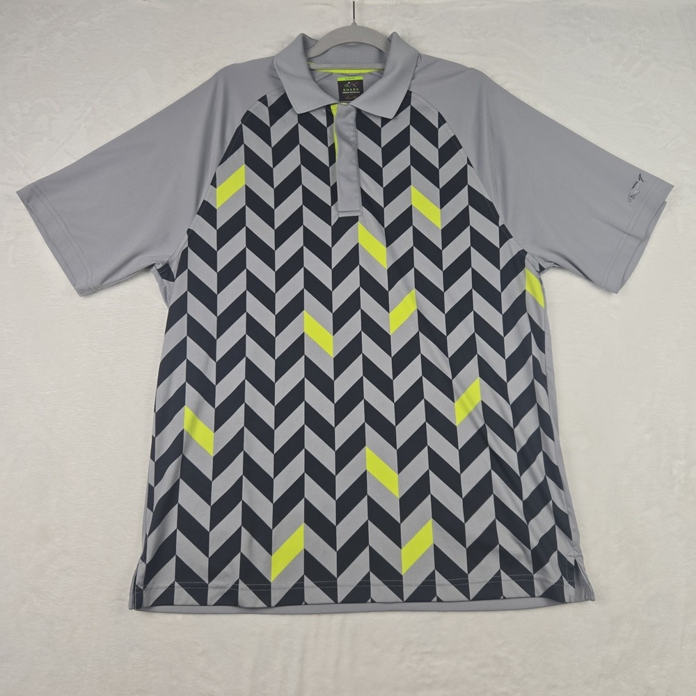 Shark by Greg Norman for Tasso Elba Gray & Lime Green Polo Size Large Snaps - Picture 1 of 10